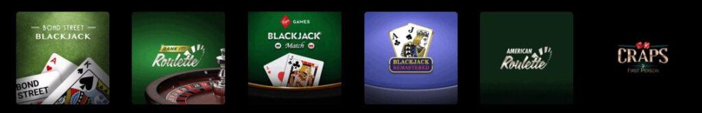 Virgin Games UK casino table and card games on mobile