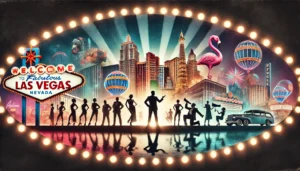 A cinematic oblong image symbolizing the evolution of Las Vegas. The scene showcases a blend of vintage and modern elements_ a classic neon casino sig