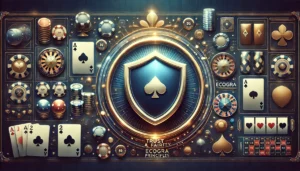An oblong promotional image for an article about trust and fairness in online gambling, inspired by eCOGRA principles. The design features a glowing s