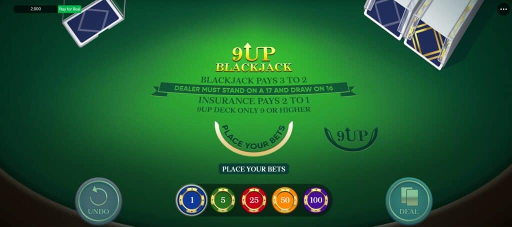 Example showing players what a 9 Up Blackjack Table Looks Like and How It Differs from Standard RNG Blackjack