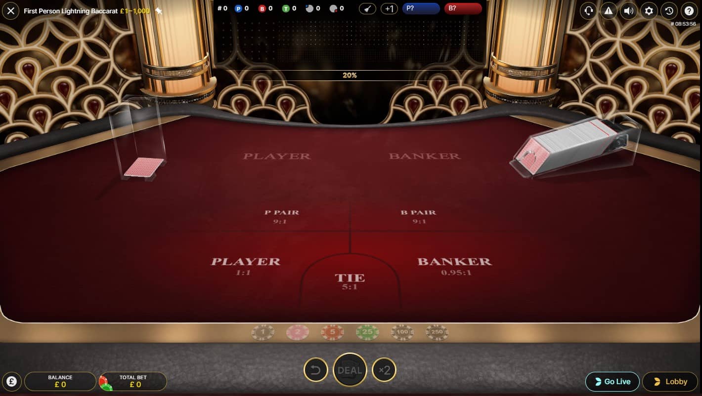 Lightning Baccarat First Person Game Play First Hand at E-Vegas.com