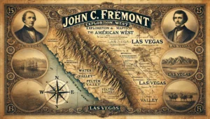 An image representing John C. Frémont’s exploration and mapping of the American West, with an emphasis on his impact on the development of Las Vegas.