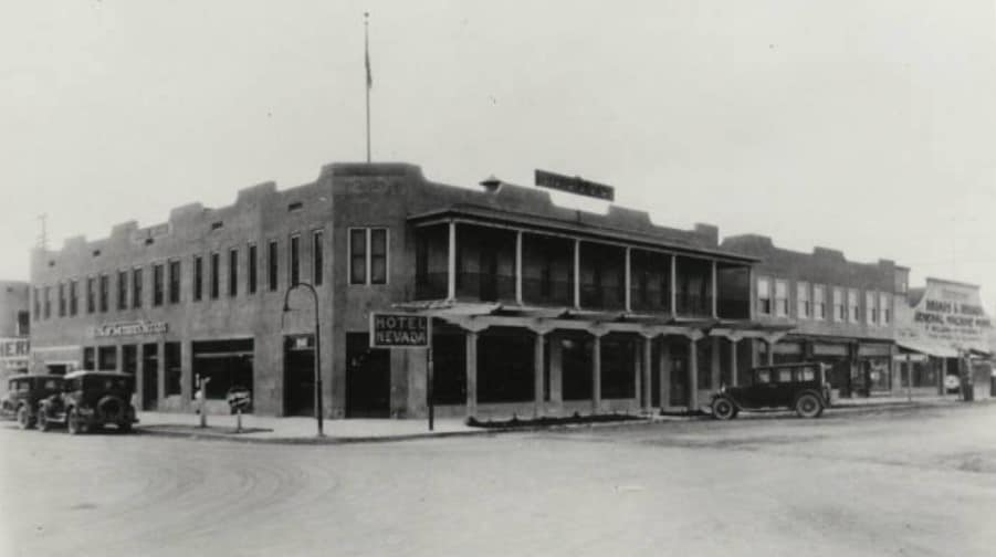 Later Image of the Historic Hotel Nevada in the age of the Motor Car