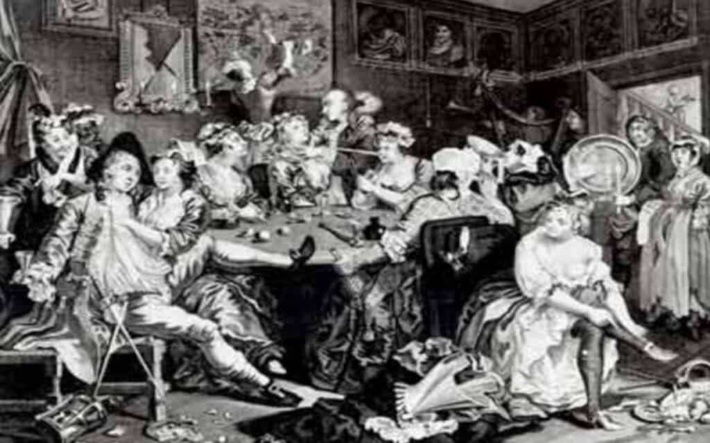 A typical gambling scene displaying other Las Vegas vices such as Prostitution in the 1850s