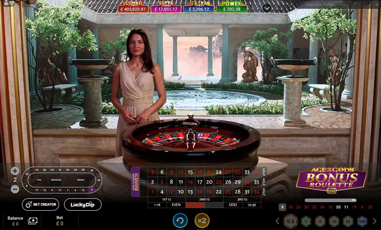 Age of The Gods Bonus Roulette Live by Playtech at The Sun Vegas