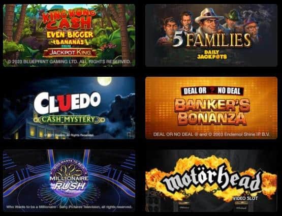 Block Buster Slot Games Cleudo Battleships Who Want to Be a Millionaire Motorhead 5 Families King Kong Cash and more
