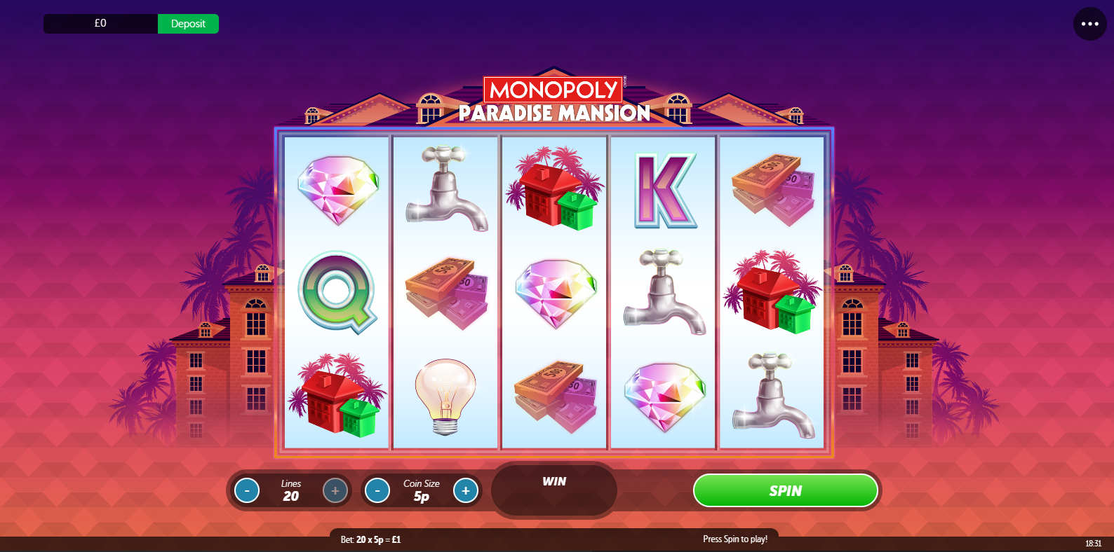 Monopoly Paradise Mansion.png Free Spins Zero Wagering Requirements Bonus Monopoly Casino